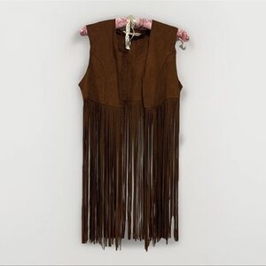 Vanilla Star Premium Faux Suede Fringe Vest Womens Small Brown Boho Y2K Festival